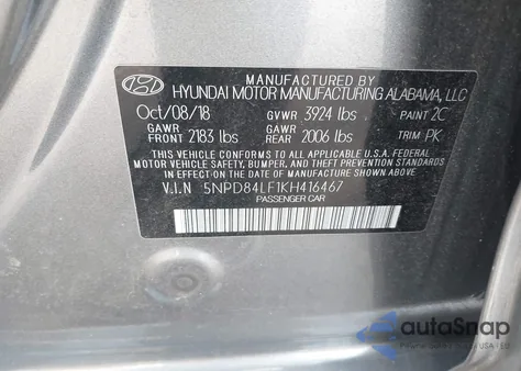 2019 Hyundai Elantra Limited из США, поврежденный, VIN 5NPD84LF1KH416467